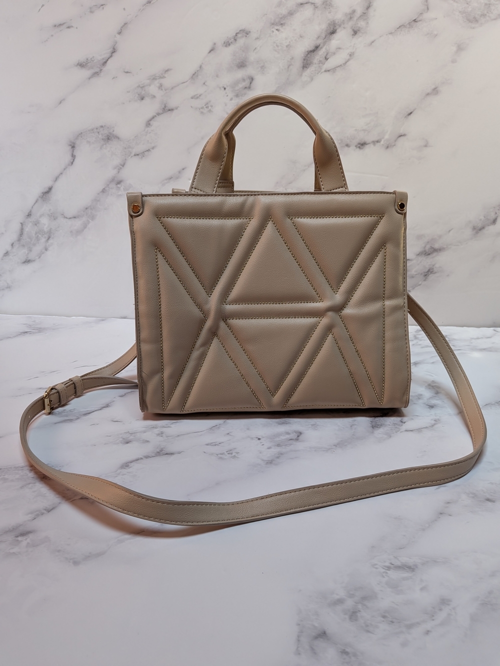 LNC Home Taupe Geometric Quilted Tote